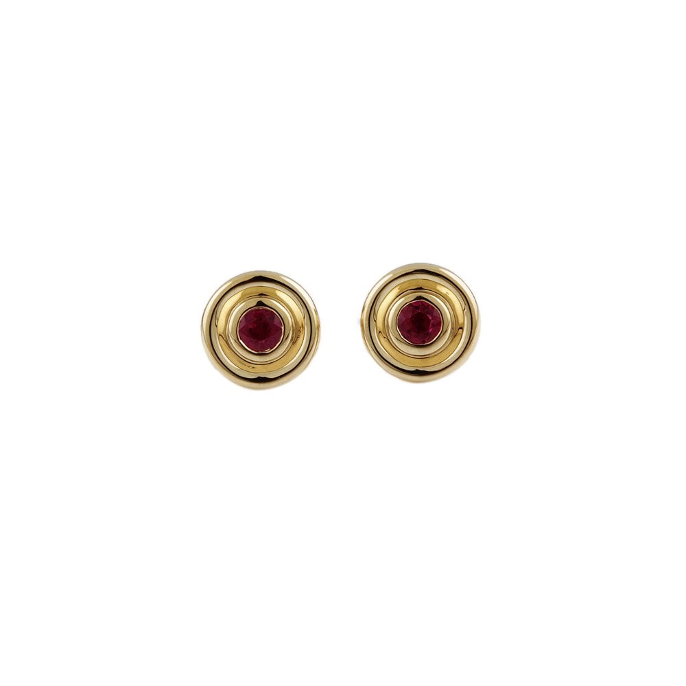 Yellow Gold 0.55ct Round Ruby Single Stone Stud Earrings