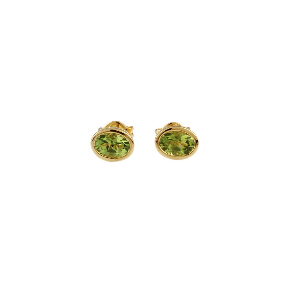 Yellow Gold 1.67ct Oval Peridot Single Stone Stud Earrings