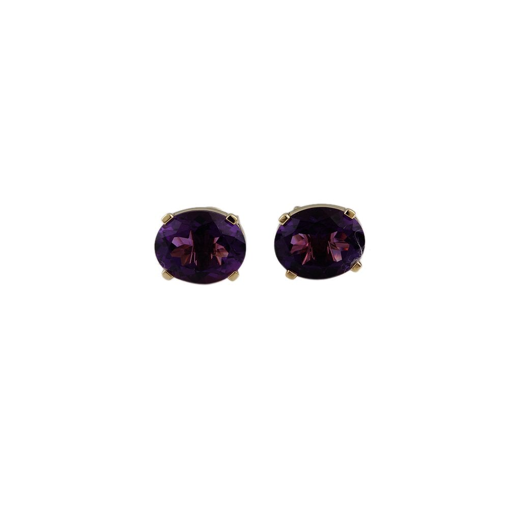 Yellow Gold 4.98ct Oval Amethyst Single Stone Stud Earrings
