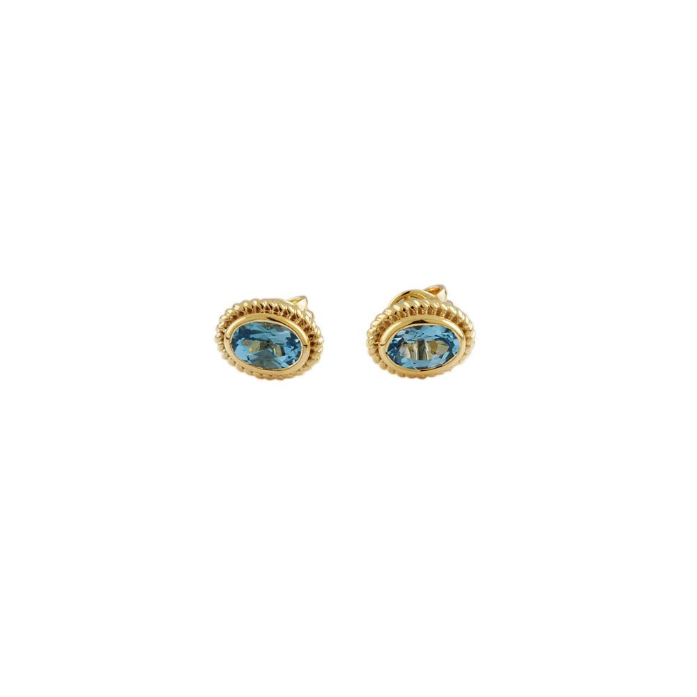 Yellow Gold 1.13ct Oval Blue Topaz Single Stone Stud Earrings