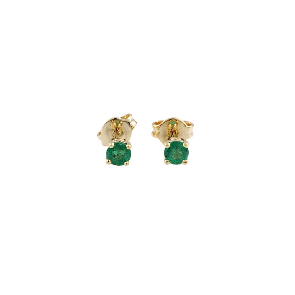 Yellow Gold Round Brilliant Cut Emerald Single Stone Stud Earrings 0.60ct
