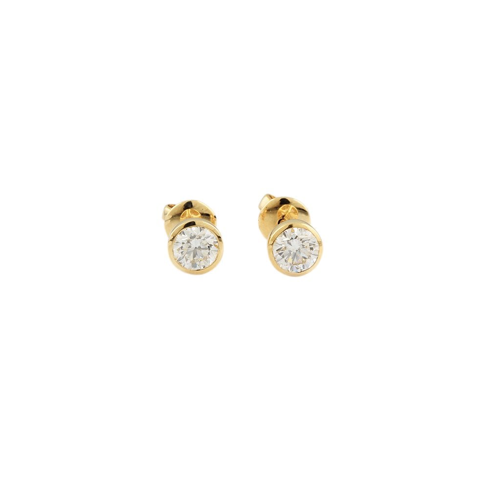 Yellow Gold 0.76ct Round Brilliant Cut Diamond Solitaire Earrings