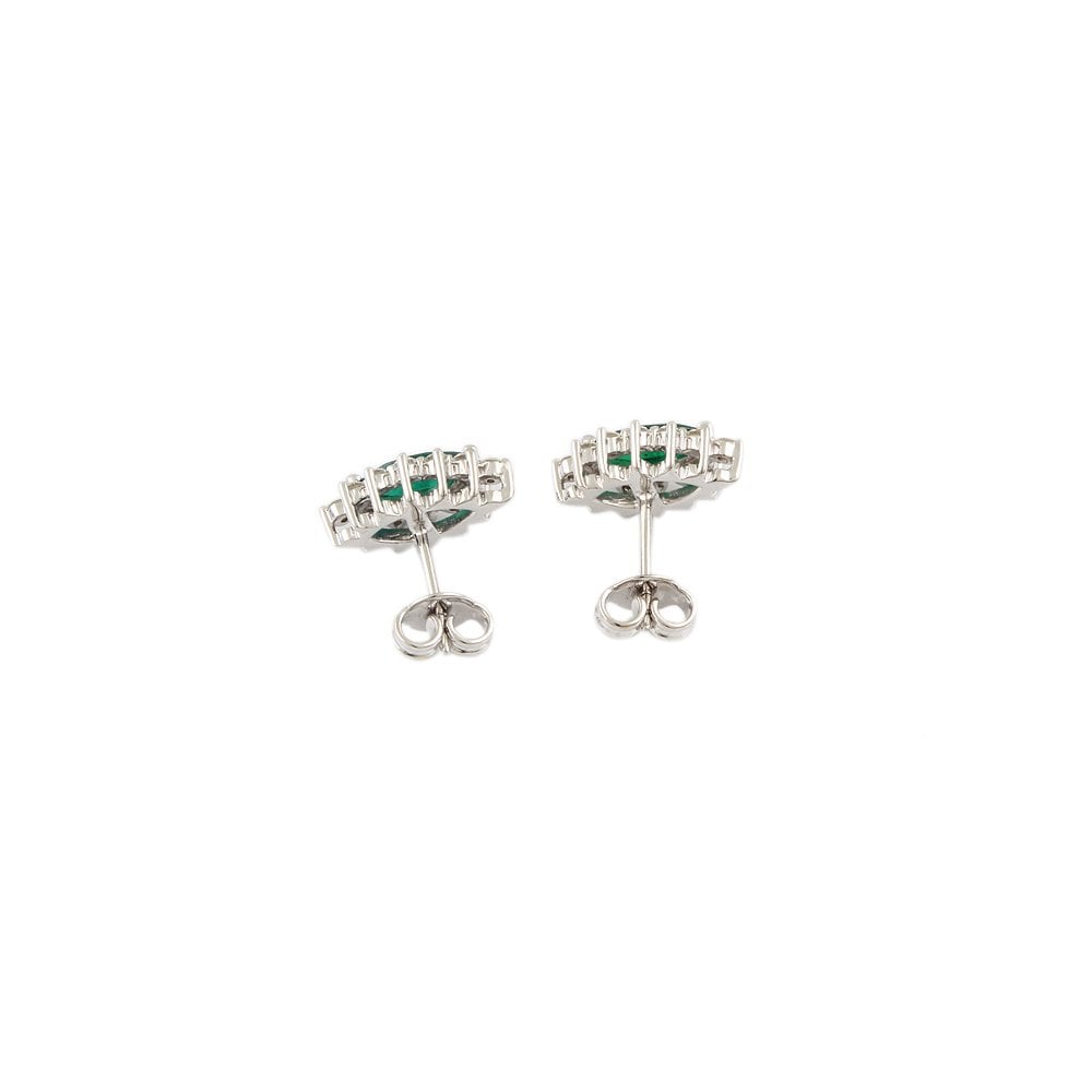 White Gold 0.50ct Round Brilliant Cut Diamond and 0.85ct Marquise Shaped Emerald Cluster Earrings