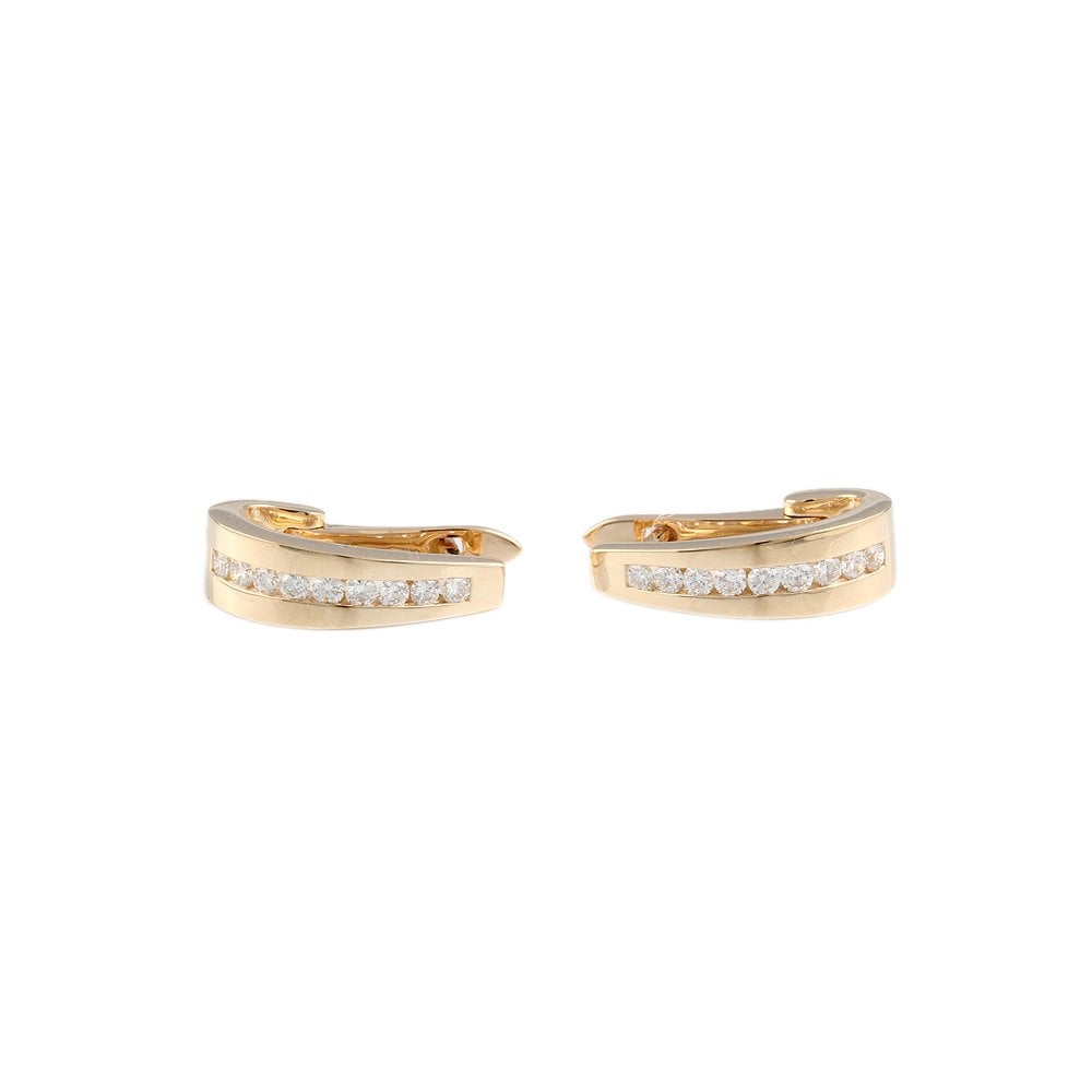 Yellow Gold 0.50ct Round Brillaint Cut Diamond Half Hoop Earrings