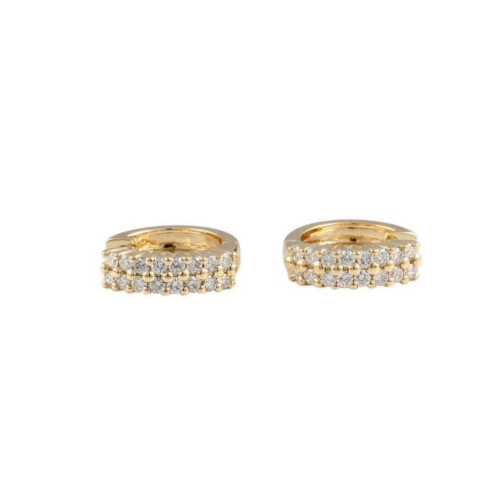 Yellow Gold 0.40ct Round Brillaint Cut Diamond Two Row Hoop Earrings