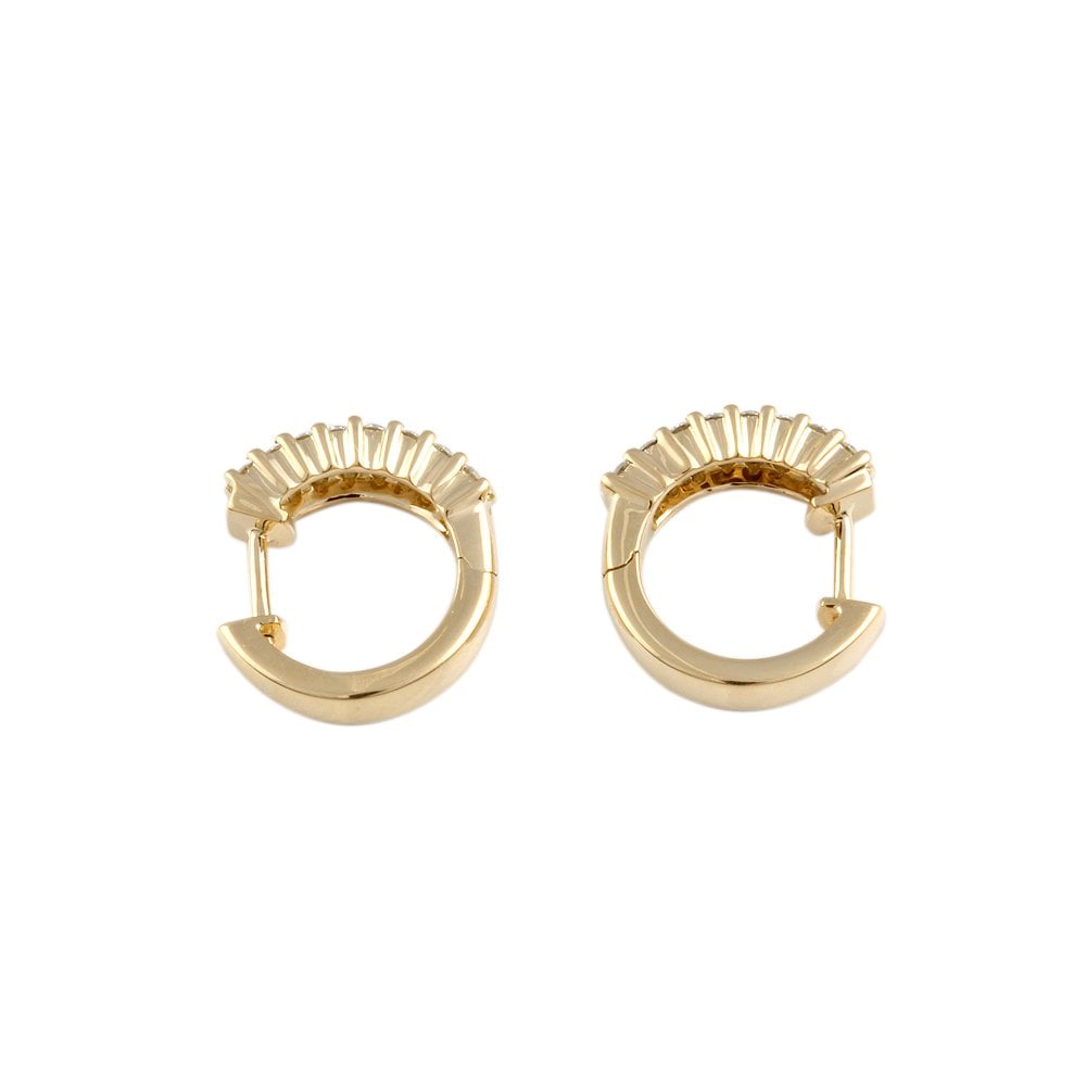 Yellow Gold 0.40ct Round Brillaint Cut Diamond Two Row Hoop Earrings