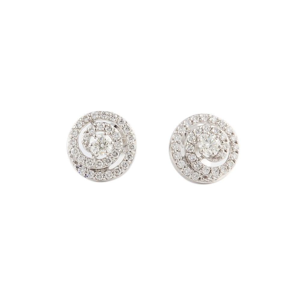 White Gold 1.03ct Round Brilliant Cut Diamond Cluster Earrings