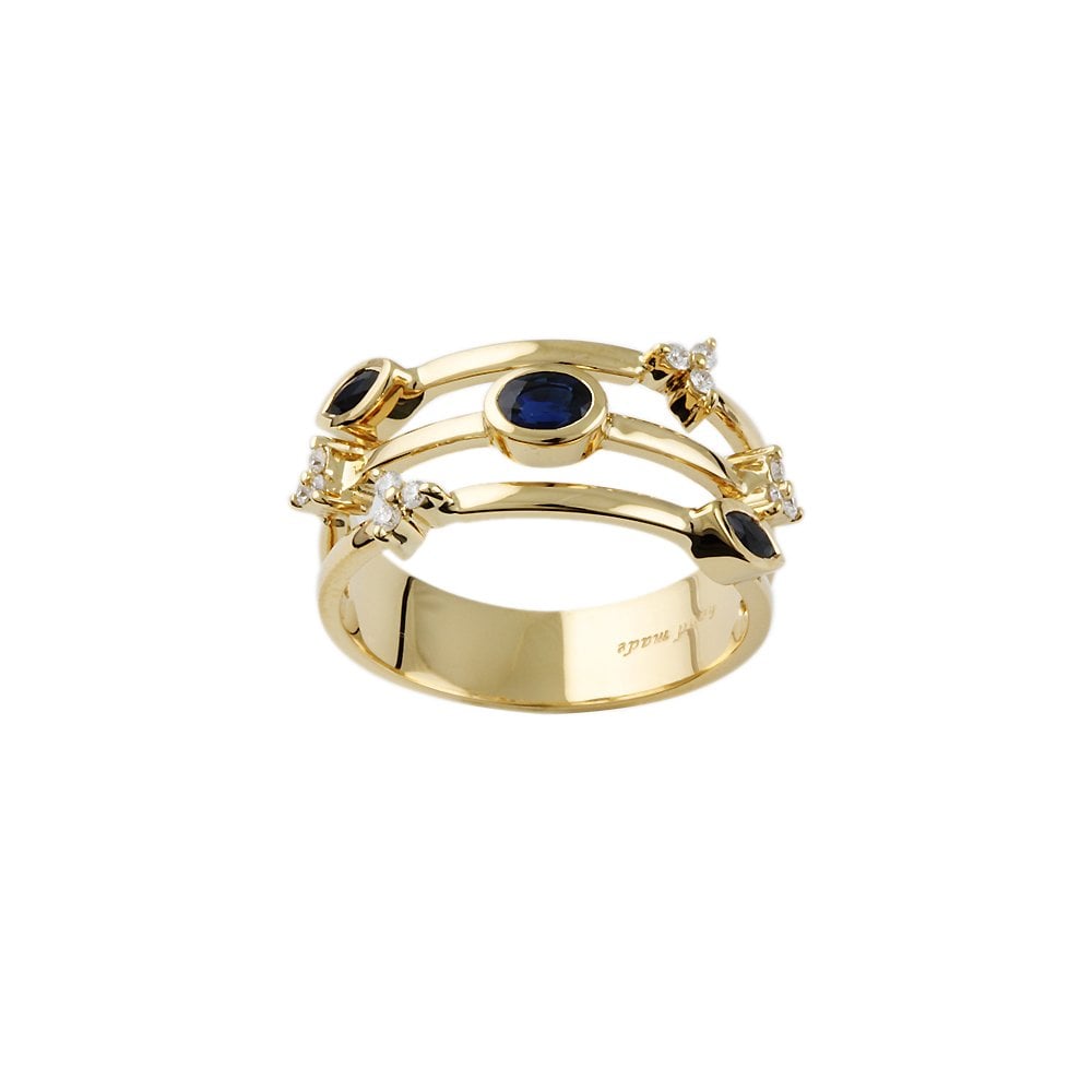 Yellow Gold 0.38ct Blue Sapphire and 0.13ct Round Cut Diamond  Bubble Ring