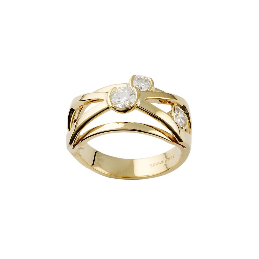 Yellow Gold Three stone 0.70ct Round Brilliant Cut Diamond Bubble Ring