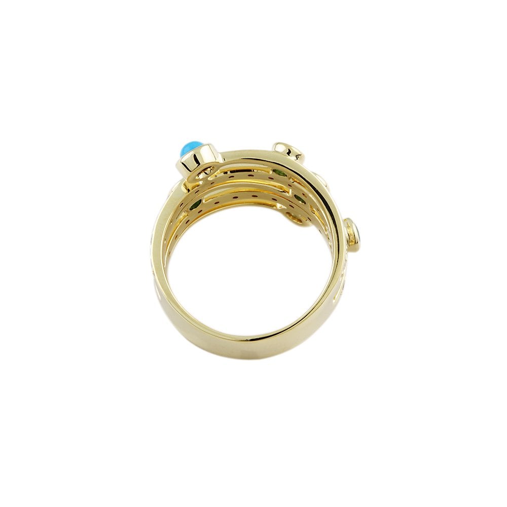 Yellow Gold 0.39ct Round Diamond and 0.58ct Multi Coloured Stone set Bubble Ring