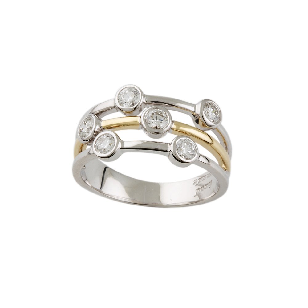 Yellow and White Gold Round Brilliant Cut Diamond Bubble Ring 0.60ct