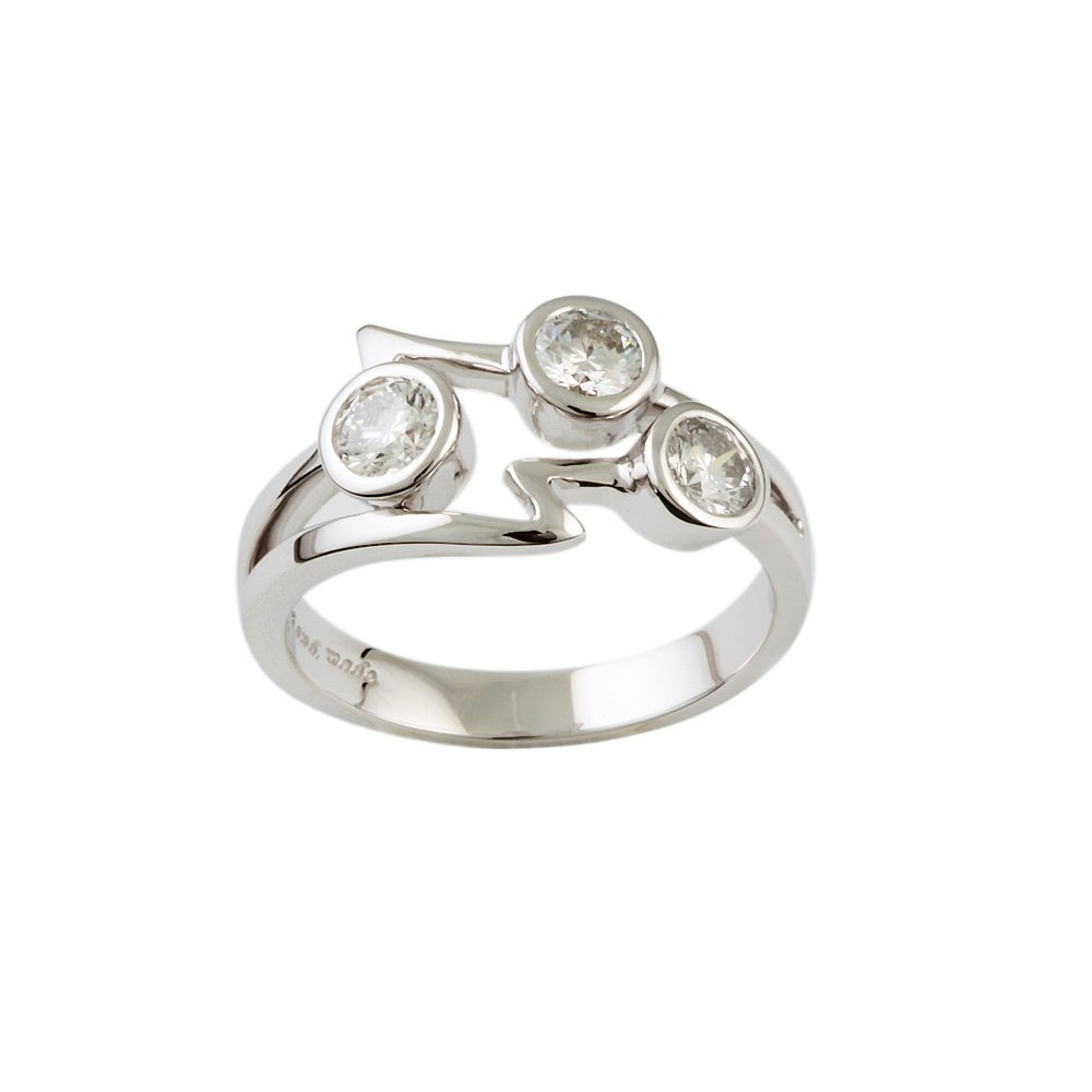 White Gold Three Stone Round Cut Diamond Bubble Ring  0.80ct