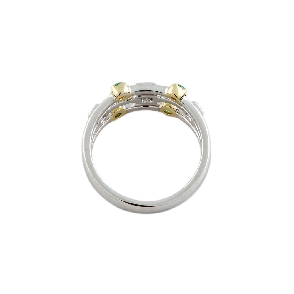 Yellow and White Gold Seven Stone 0.24ct Princess Cut Diamond and 0.24ct Round Emerald Bubble Ring