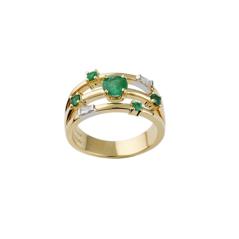 Yellow and White Gold Diamond and Emerald Set Bubble Ring