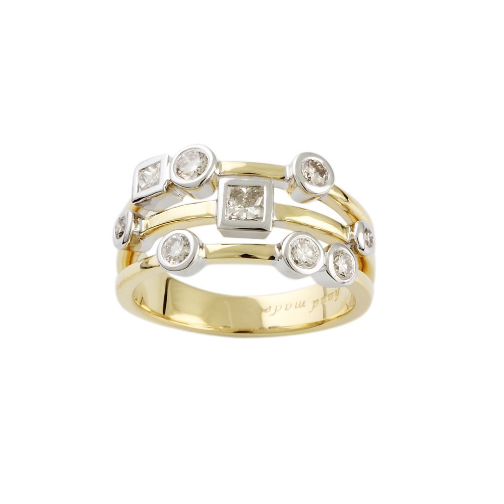 Yellow and White Gold 0.68ct Round and Princess Cut Diamond Set Bubble Ring