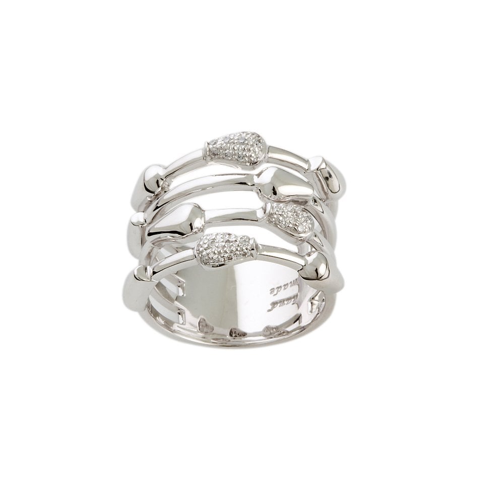 White Gold Leaf Design 0.15ct Round Cut Diamond Studded Bubble Ring