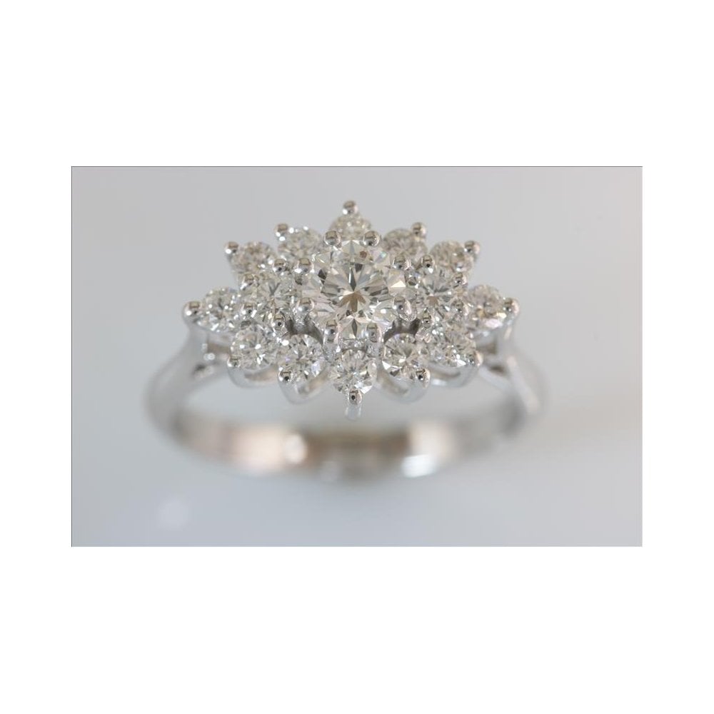 18ct White Gold Diamond Cluster Ring 1.38ct