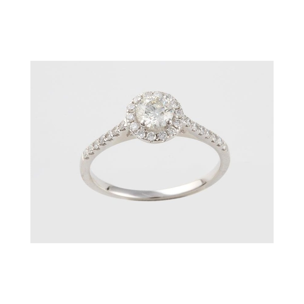 9ct White Gold GIA certificated Diamond Solitaire Ring With Diamond Set Shoulders 0.55ct