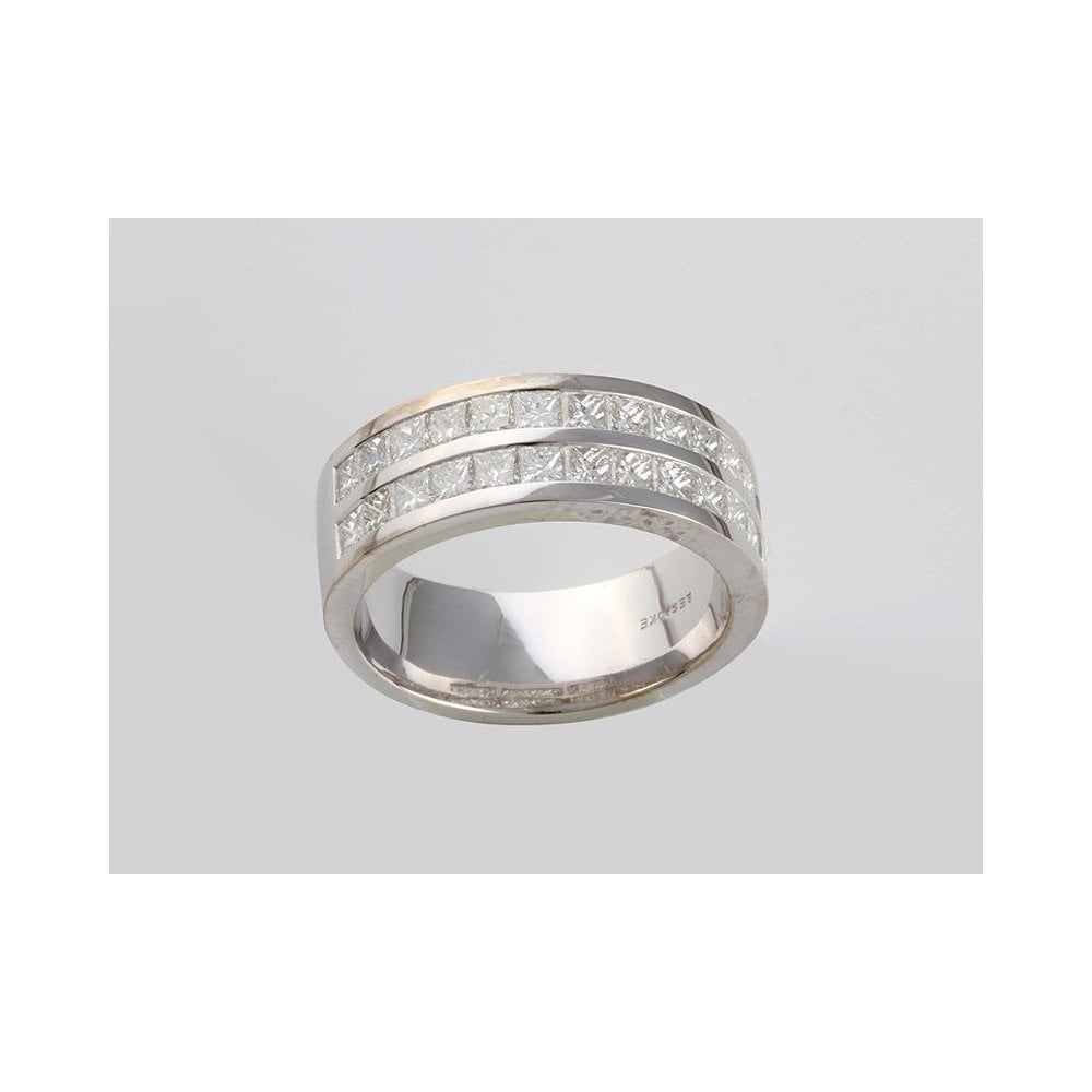 9ct White Gold Channel Set Double Row Diamond Half Eternity Ring 2.36ct