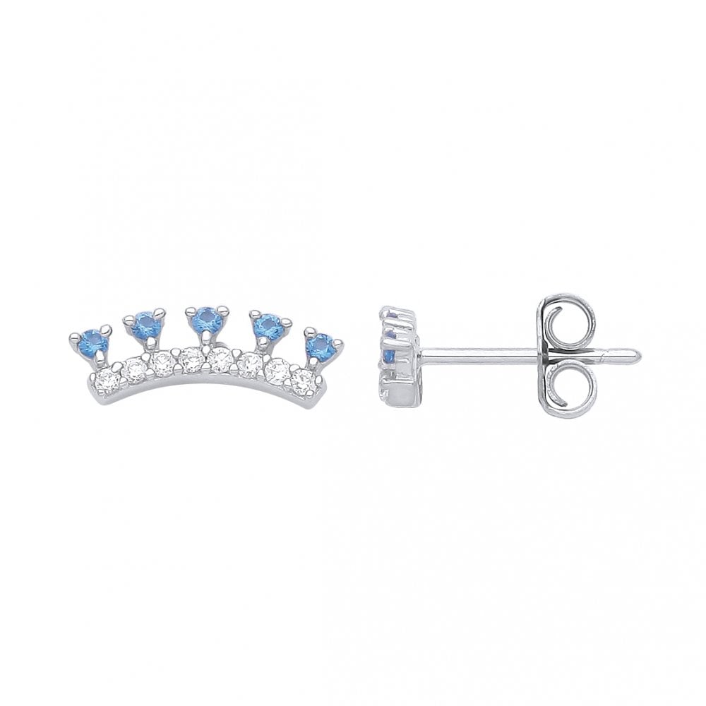 925 Sterling Silver Swiss Blue Nano & CZ Fancy Stud Earrings