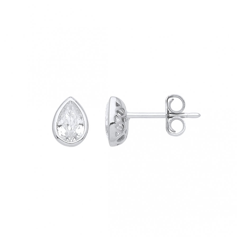925 Sterling Silver CZ Tear Drop Stud Earrings