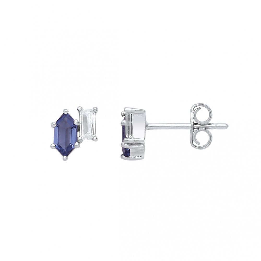 925 Sterling Silver Tanzanite & CZ Stud Earrings