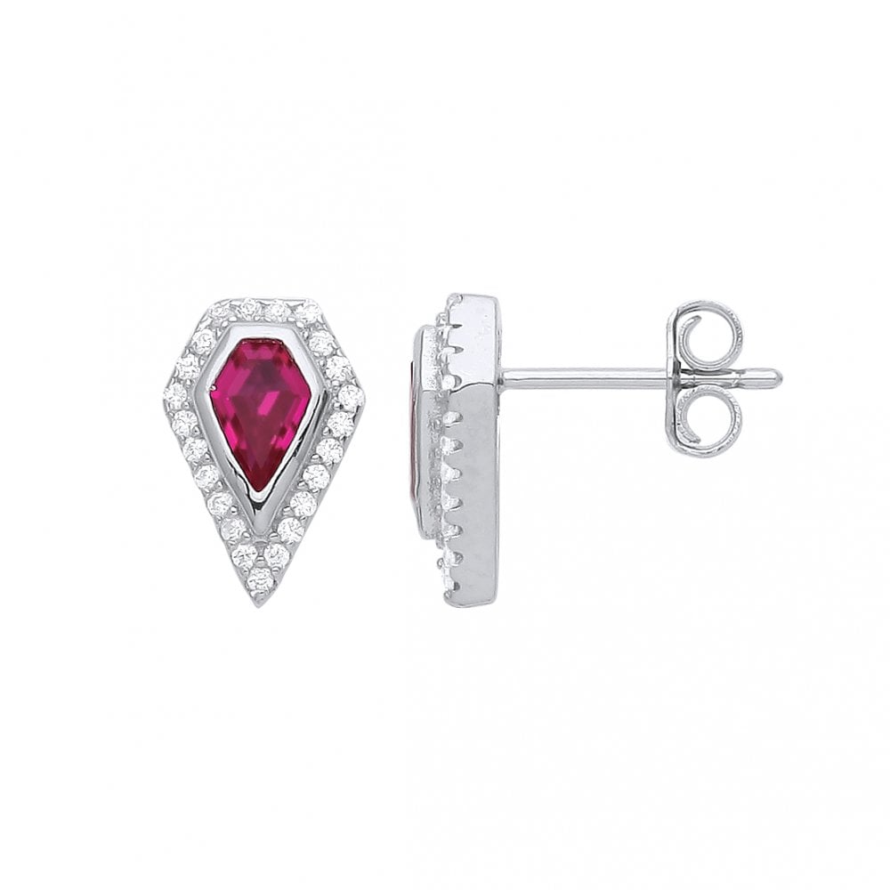 925 Sterling Silver Ruby & CZ Fancy Stud Earrings
