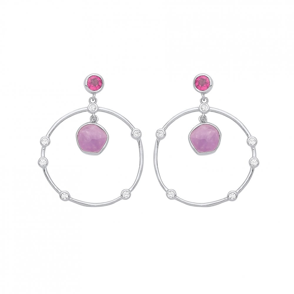 925 Sterling Silver Amethyst, Rhodolite & CZ Fancy Earrings