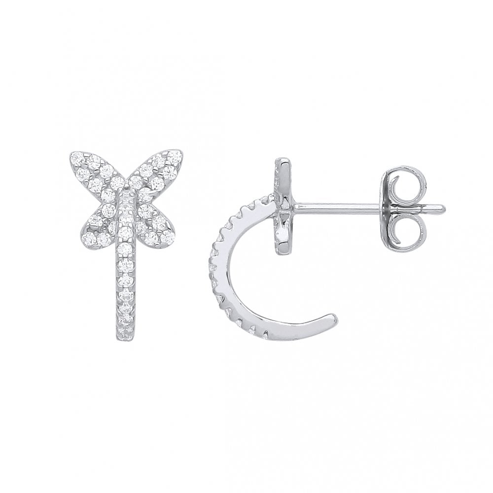 925 Sterling Silver CZ Butterfly Hoop Fancy Earring