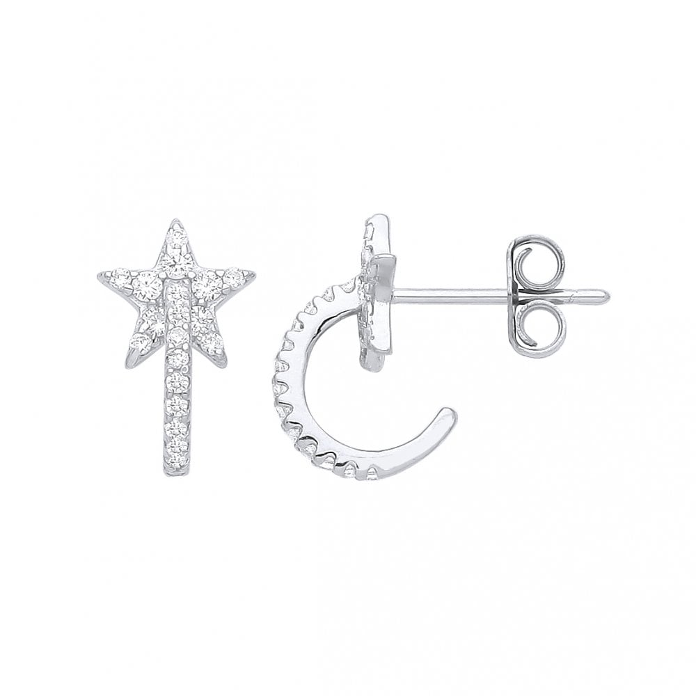 925 Sterling Silver CZ Heart Hoop Earring