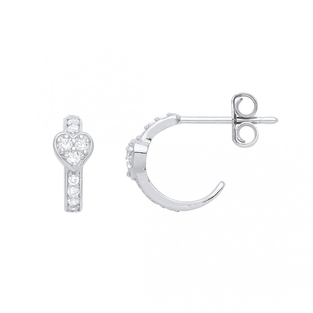 925 Sterling Silver CZ Heart Hoop Earrings