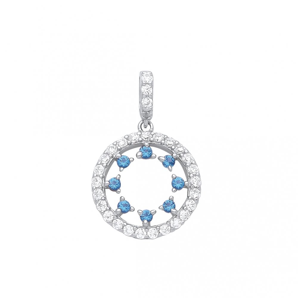 925 Sterling Silver Swiss Blue Nano & CZ Fancy Pendant