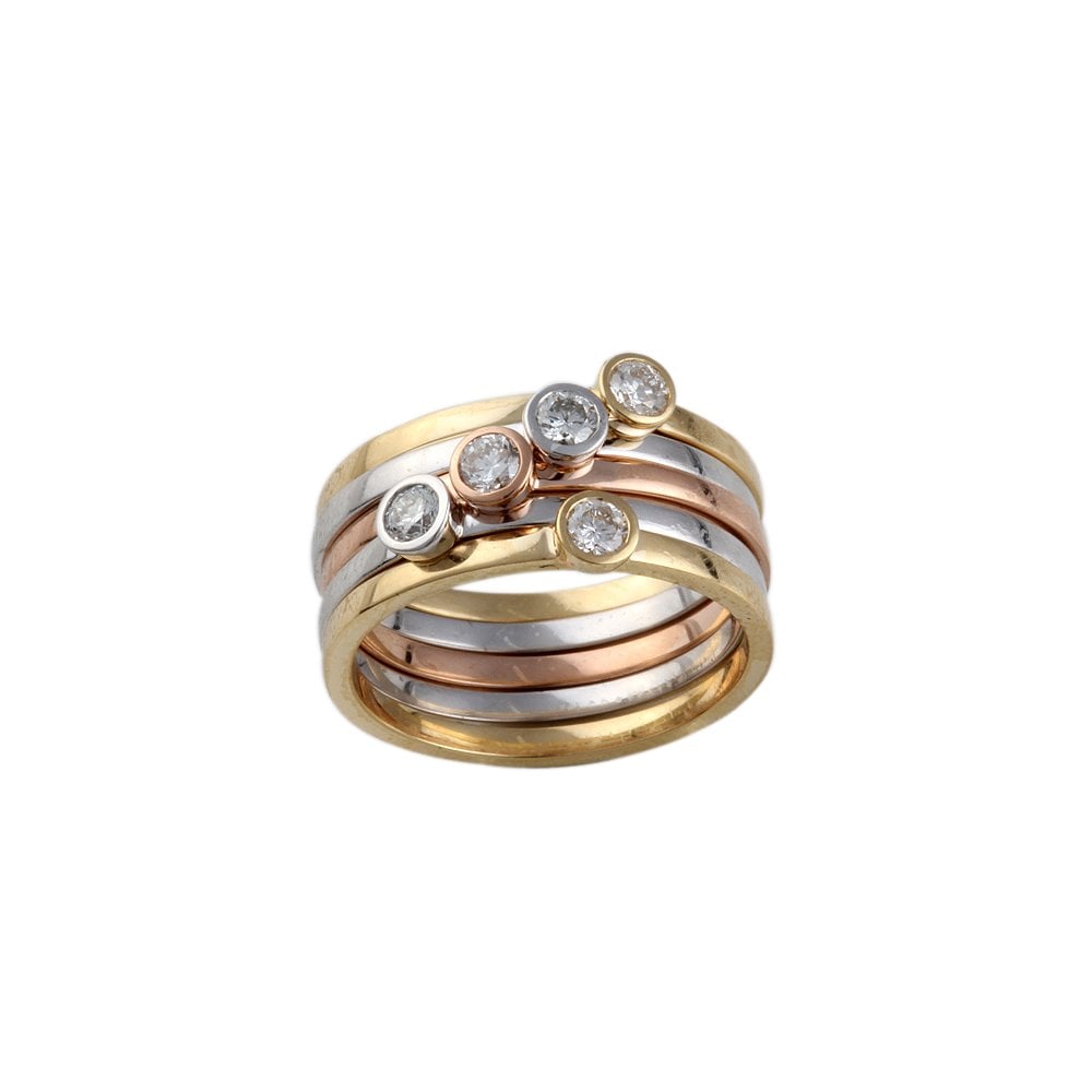 Tri Colour Gold Five Stone 0.49ct Round Brilliant Diamond Set Bubble Ring