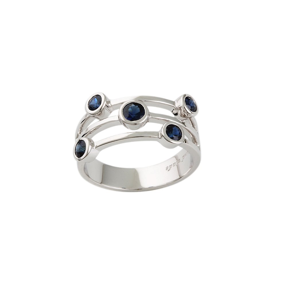 White Gold Five Stone 1.04ct Round Blue Sapphire Studded Bubble Ring