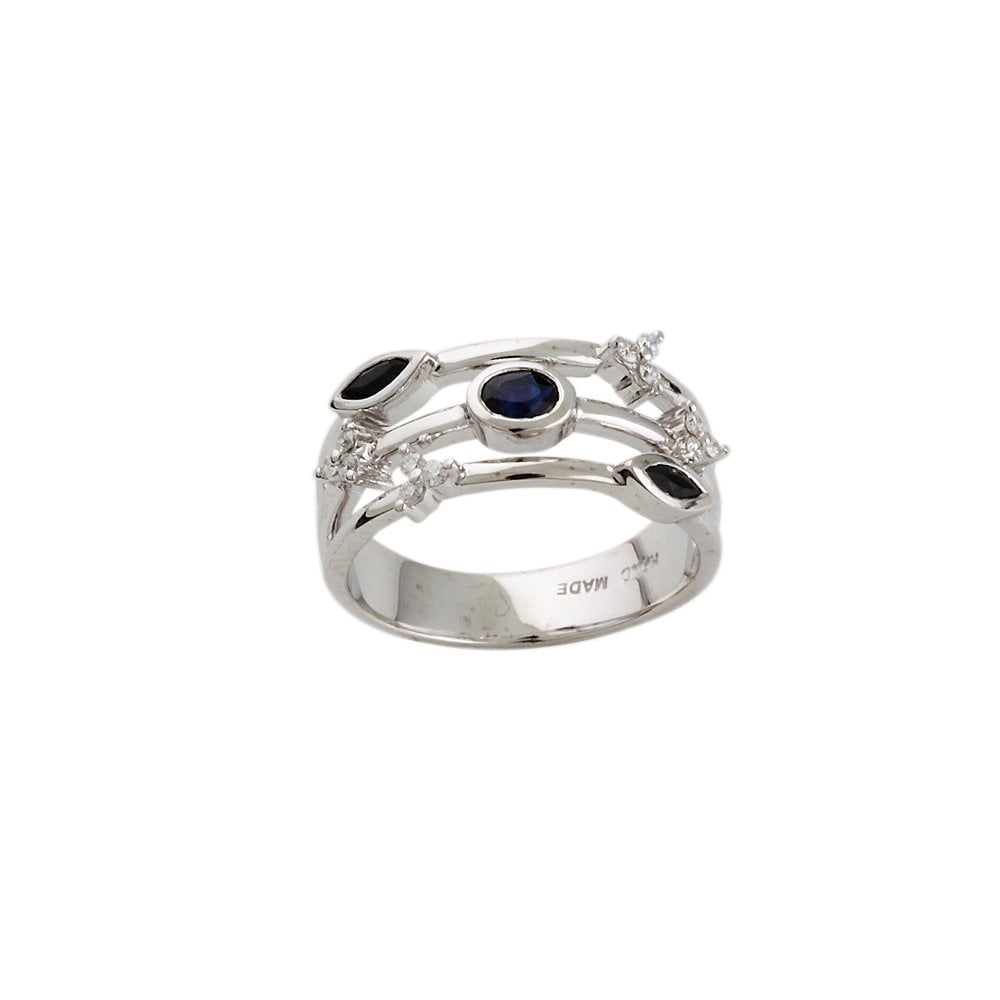 White Gold 0.13ct Round Diamond and 0.43ct Multiple Shaped Blue Sapphire Set Bubble Ring