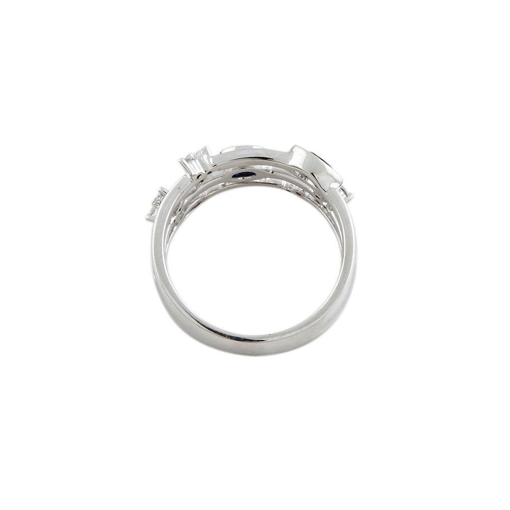 White Gold 0.13ct Round Diamond and 0.43ct Multiple Shaped Blue Sapphire Set Bubble Ring