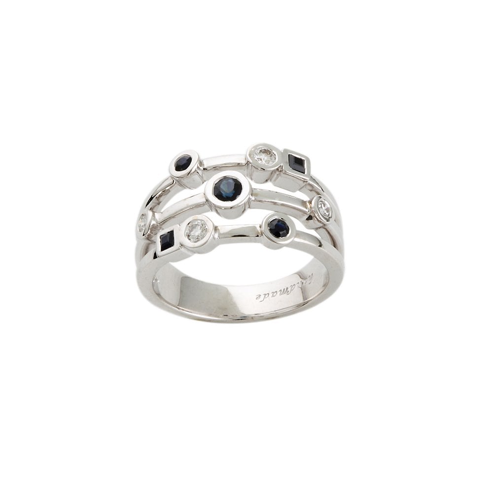 White Gold 0.19ct Round Diamond and 0.43ct Multiple Shaped Blue Sapphire Set Bubble Ring