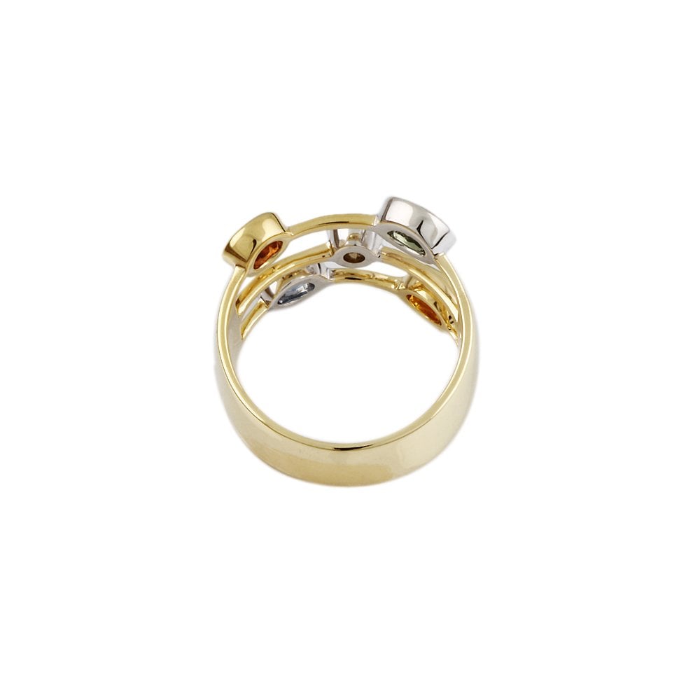 Yellow and  White Gold Five Stone 0.19ct Round Brilliant Cut Diamond and 1.35ct Oval Multi Sapphire Bubble Ring