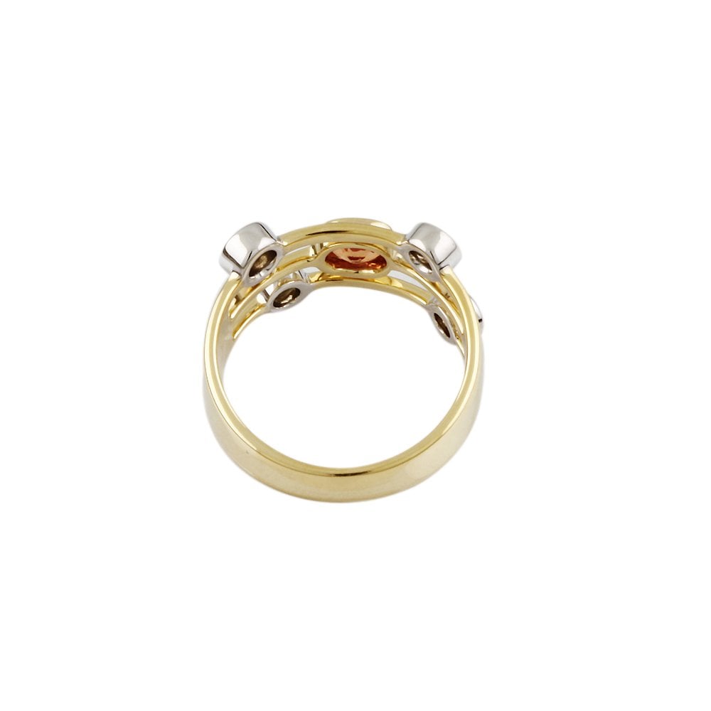 Yellow and White Gold Five Stone 0.51ct Round Brilliant Cut Diamond and 0.52ct Oval Orange Sapphire Bubble Ring