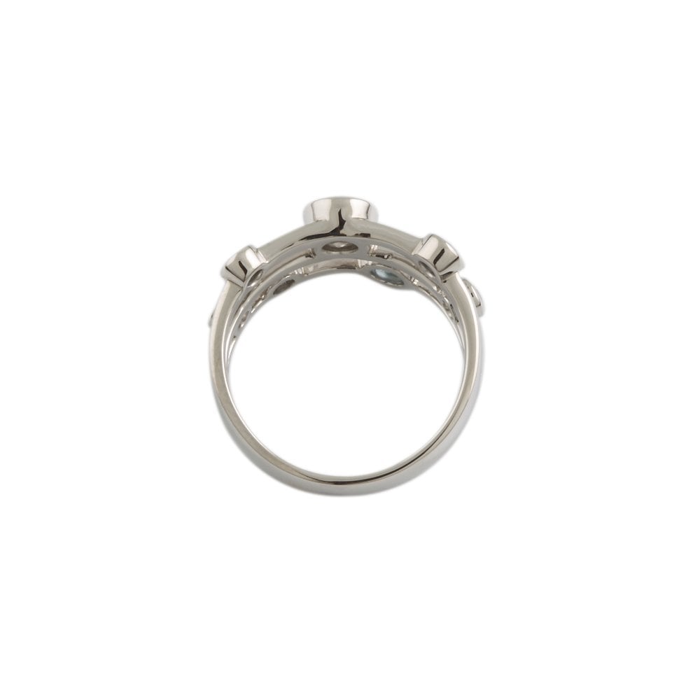 White Gold Seven Stone 0.56ct Round Brilliant Cut Diamond and 0.40ct Round Aqumarine Bubble Ring