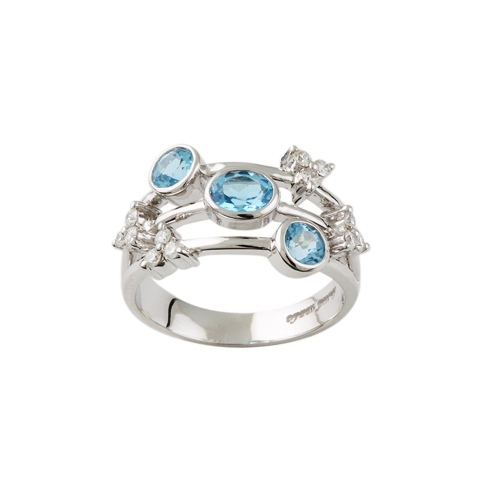 White Gold Blue Topaz and Diamond Set Bubble Ring