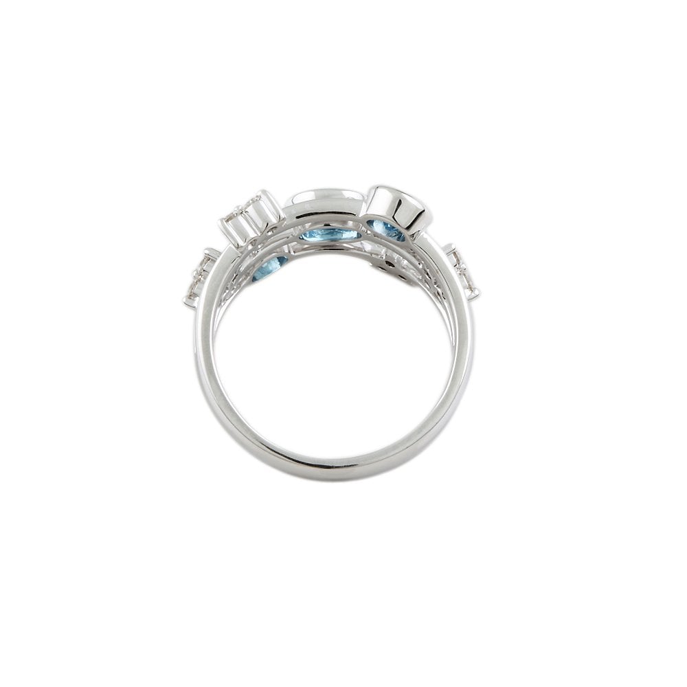 White Gold Blue Topaz and Diamond Set Bubble Ring