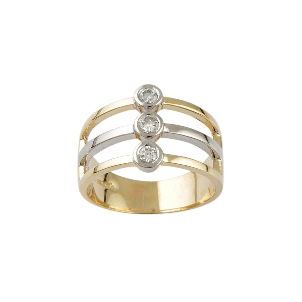 Yellow and White Gold Three Stone 0.29ct Round Brilliant Cut Diamond Bubble Ring