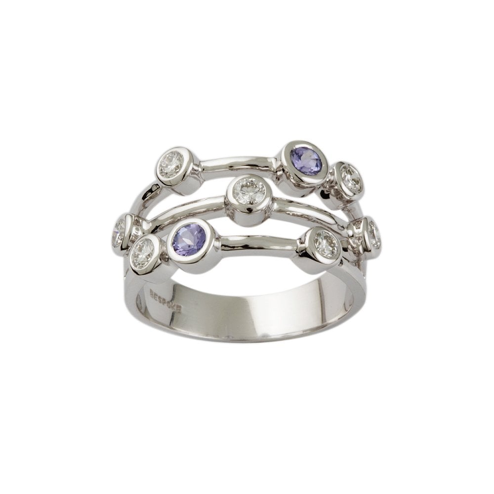 White Gold 0.26ct Round Brilliant Cut Diamond and 0.26ct Round Tanzanite Set Bubble Ring