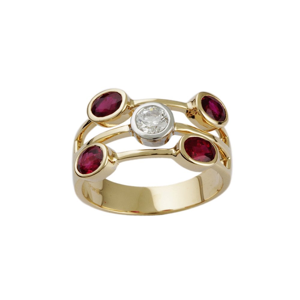 Yellow and White Gold 0.37ct Round Brilliant Cut Diamond and 1.84ct Oval Ruby Set Bubble Ring