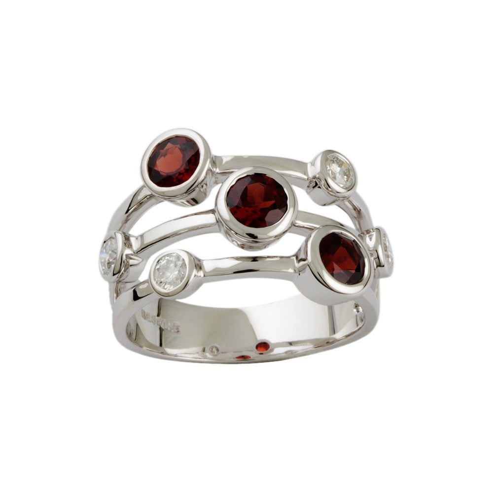 White Gold Seven Stone 0.41ct Round Brilliant Cut Diamond and 1.61ct Garnet Set Bubble Ring