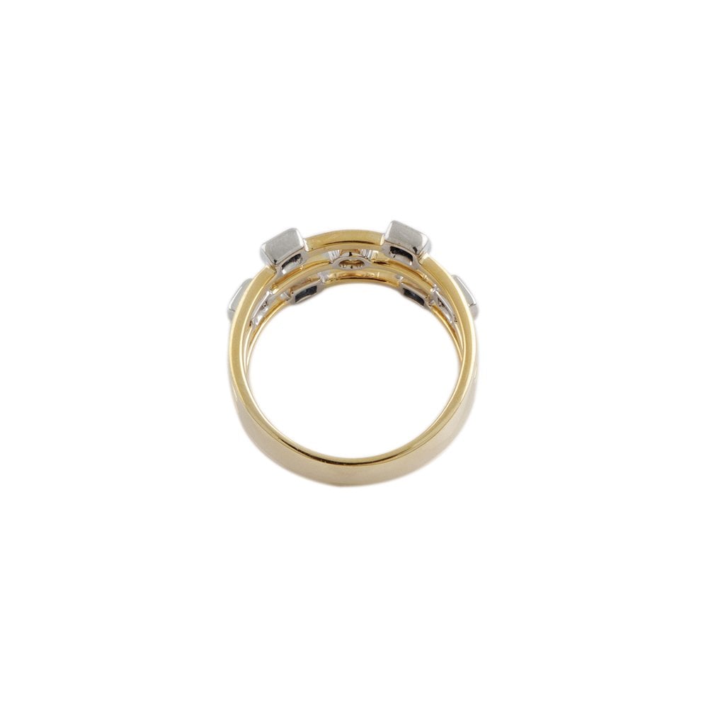 Yellow and White Gold Seven Stone 0.11ct Round Brilliant Cut Diamond and 0.65ct Square Blue Sapphire Bubble Ring