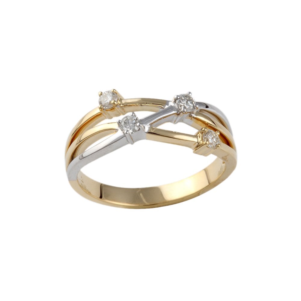 Yellow and White Gold Four Stone 0.29ct Round Brilliant Cut Diamond Bubble Ring
