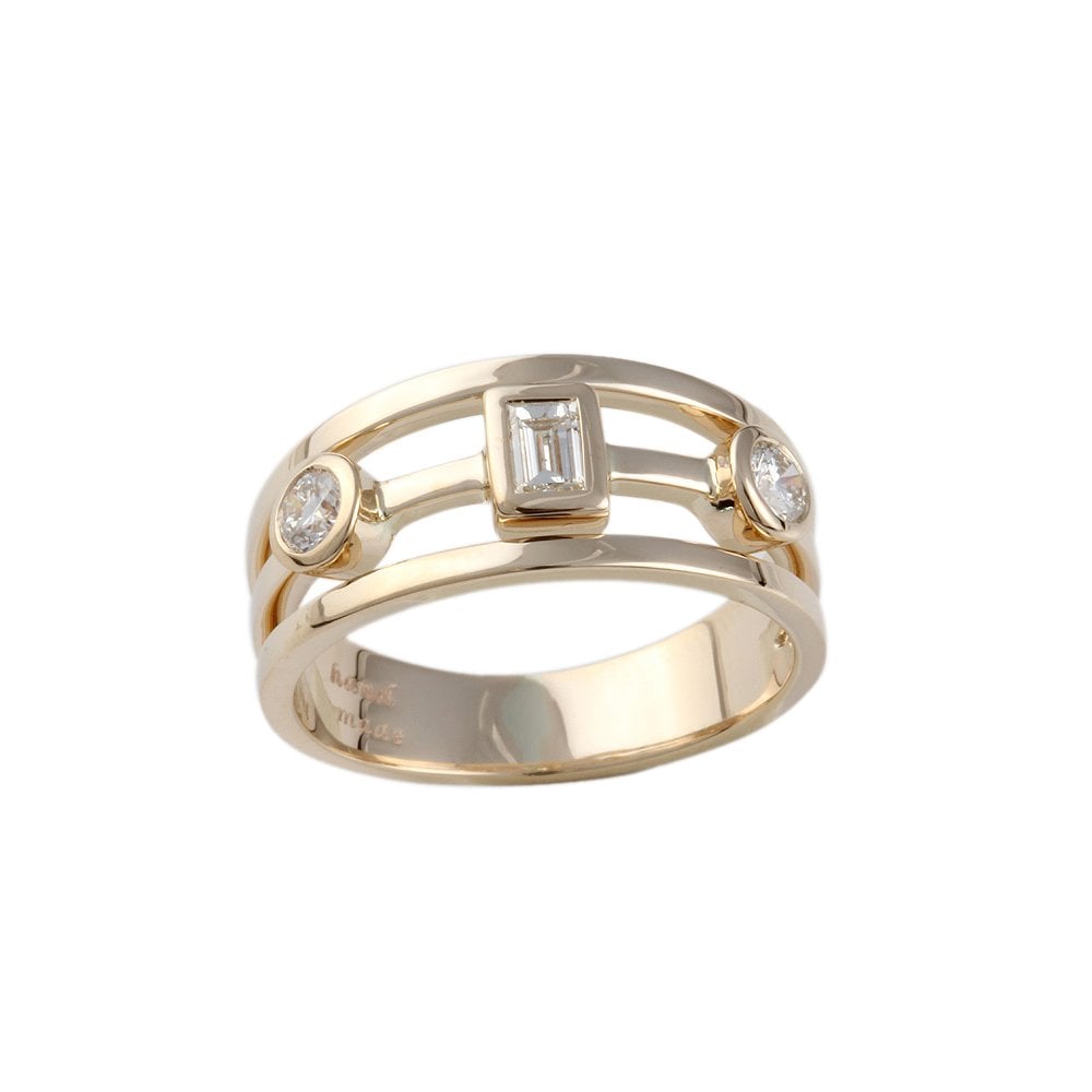 Yellow Gold Three Stone 0.50ct Multiple Shaped Diamond Bubble Ring