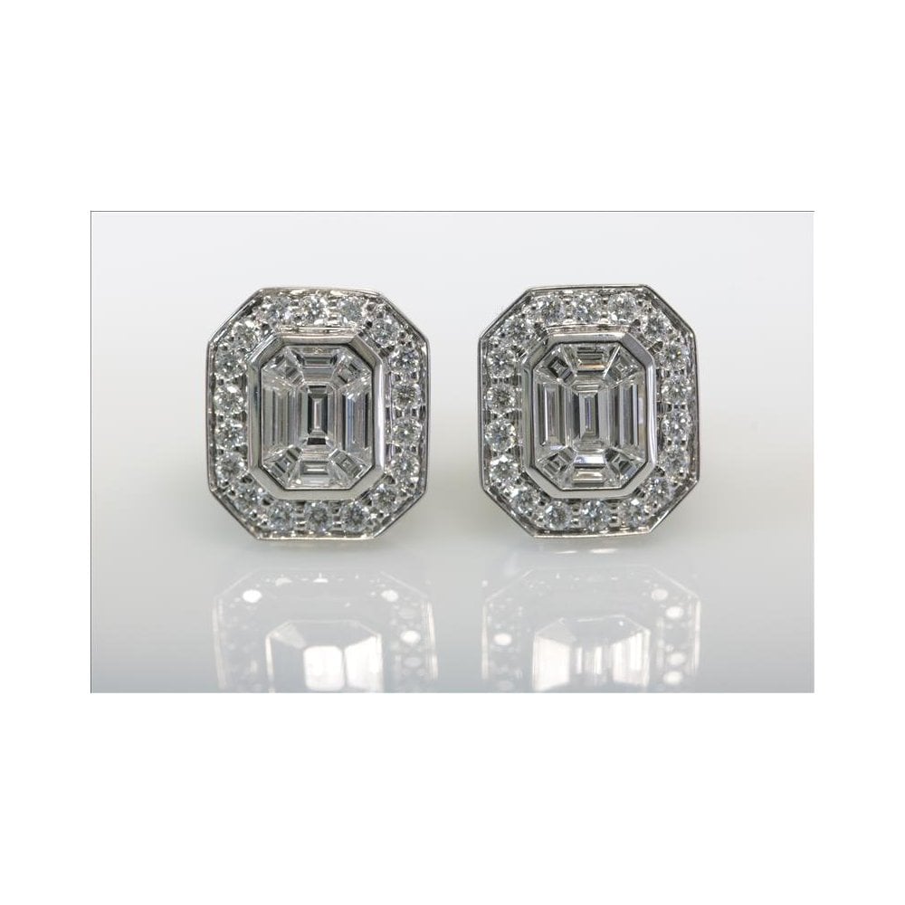 18ct White Gold Fancy Diamond Cluster Earrings 1.17ct